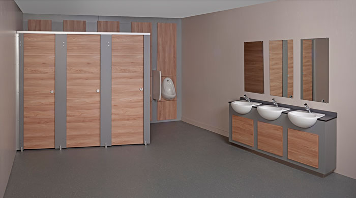schiller alu washroom cublicles with semi recessed MFC Vanity Unit