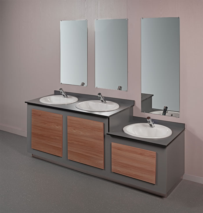 schiller alu MFC vanity unit with reduced height option